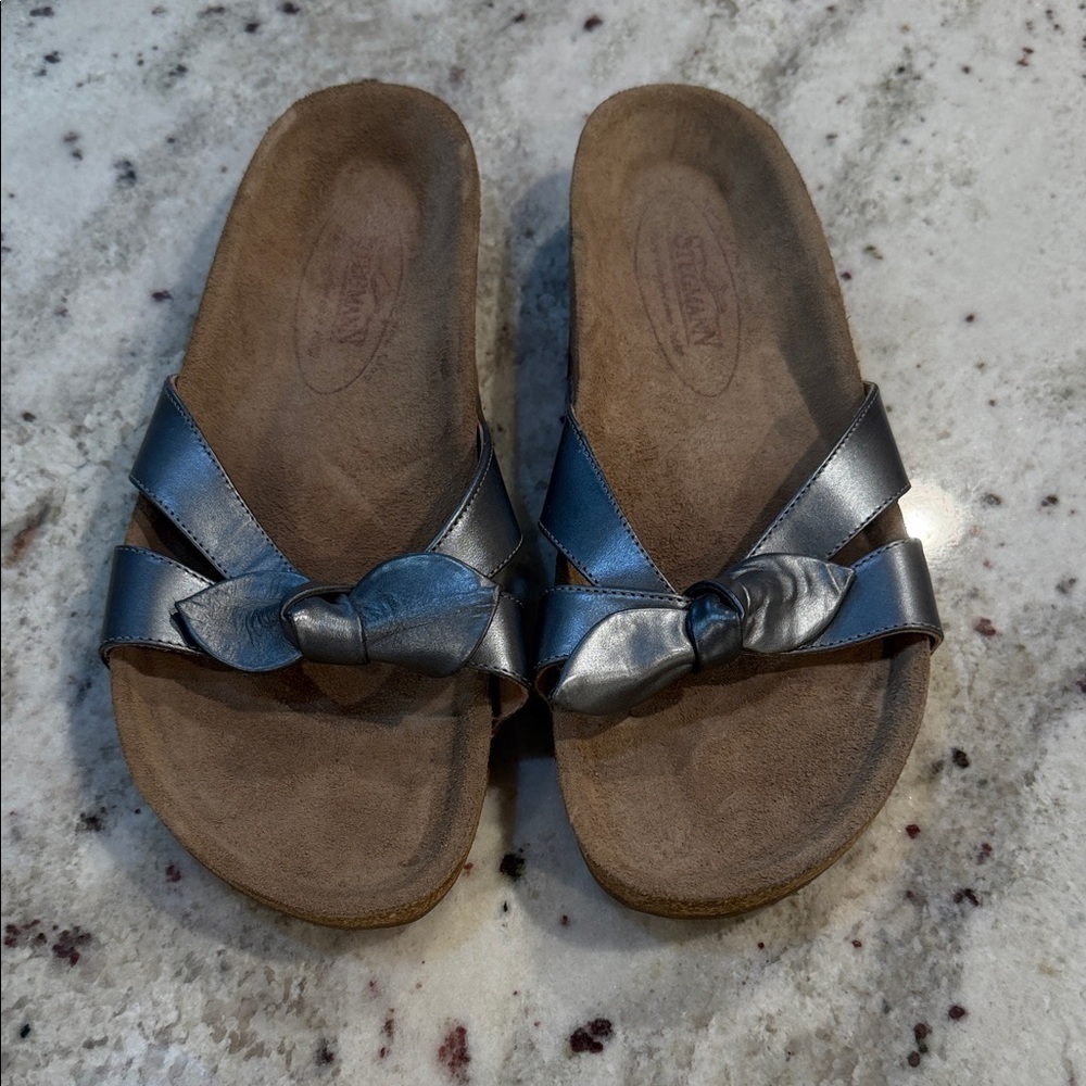 Stegmann Learher Silver Metallic Slide Sandals